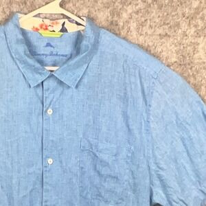 Tommy Bahama Men's XL Blue 100% Linen Short Sleeve Button Down Camp Shirt Marlin